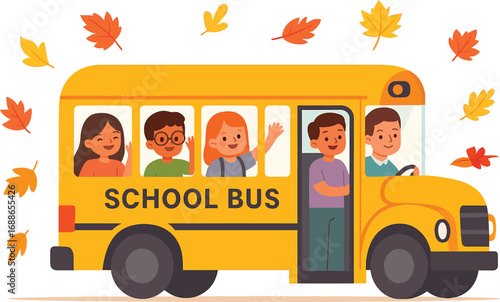 Flat back to school illustration, School Bus