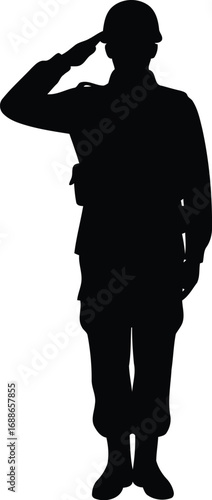 Soldier saluting silhouette military service honor respect uniform vector