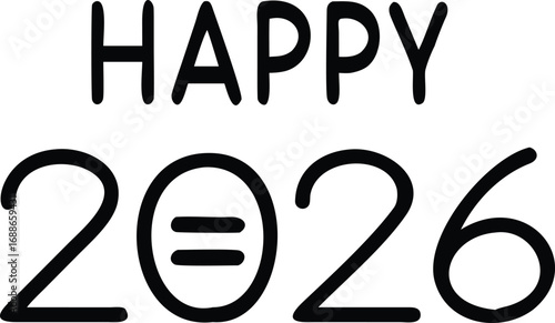 Festive happy new year 2026 greeting card design with celebratory elements and bold typography