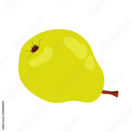 Flat illustration of ripe pear. Seasonal juicy fruit for packaging, food and drink design or healthy nutrition. Pear isolated on white background.