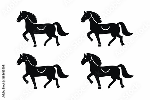 set of Horses running icon silhouette vector isolated