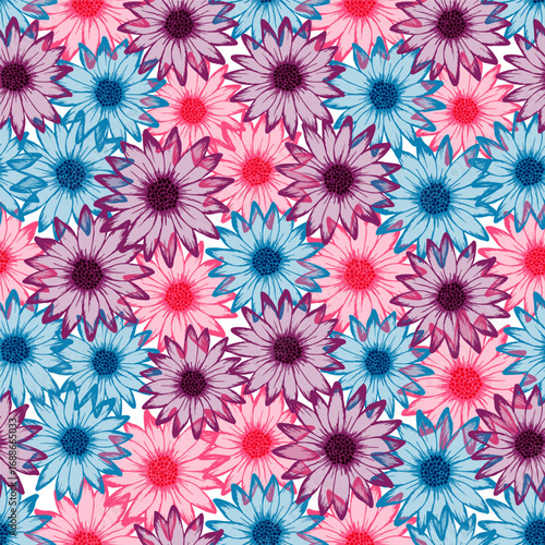 Chrysanthemum pretty vector endless pattern. Rudbeckia daisy blossom with tra...
