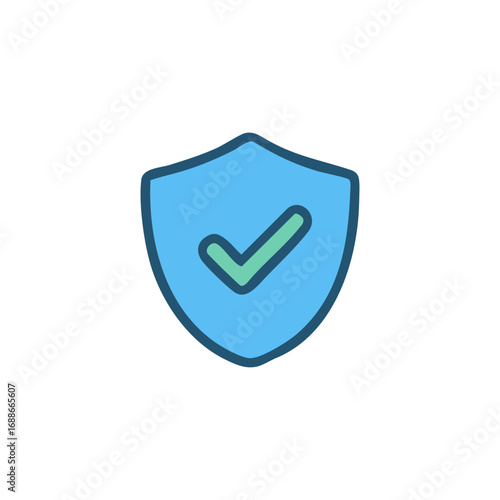 Light blue shield with green checkmark suitable for indicating verification, approval, security, and trust on websites, apps, documents, or presentations.