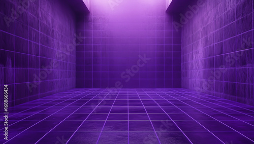 Fototapeta Naklejka Na Ścianę i Meble -  Futuristic purple room with grid floor and tiled wall