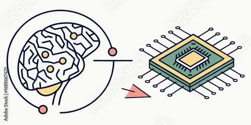 Intelligent AI concept merging human brain with advanced computer chip technology