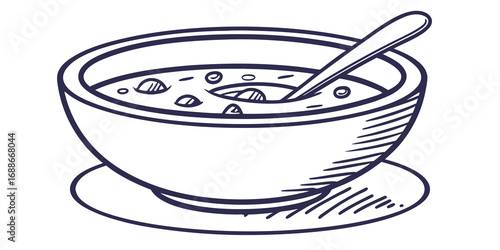Warm bowl of hearty soup with spoon ready to savor comfort food goodness