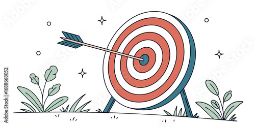 Perfect bullseye hit with arrow on target board, symbolizing success and achievement