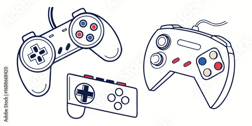 Retro and modern game controllers collection for exciting digital entertainment and gaming fun