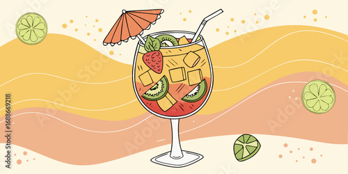 Vibrant summer cocktail with fresh fruit and ice, perfect for refreshing drinks and tropical vibes