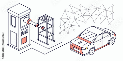 Futuristic autonomous car charging at advanced station with network connectivity