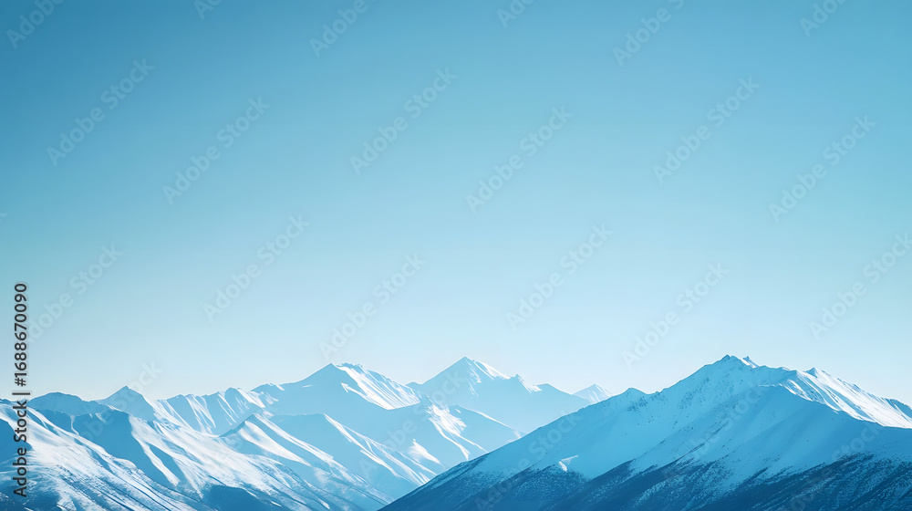 Fototapeta premium Majestic Snow-Capped Mountain Peaks Against Blue Sky - A Breathtaking Winter Landscape Adventure