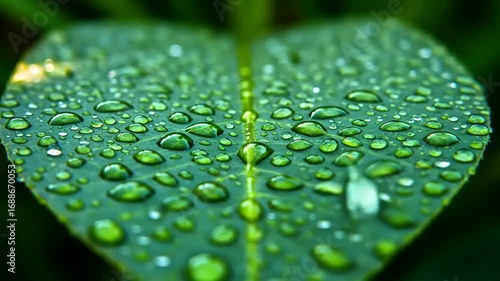 Close-up of Green Leaves Adorned with Sparkling Water Droplets in Natural Light