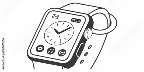 Modern smartwatch displays time and app icons, perfect for tech and lifestyle themes