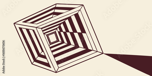 Abstract geometric tunnel effect with dark stripes creating depth and intrigue