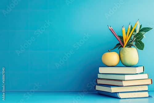 Vibrant Image of Back to School Concept on Blue Background with Copy Space