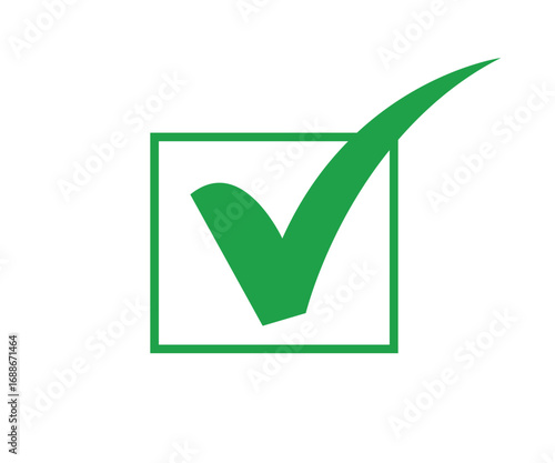 Green check mark in square White box Approval Icon on transparent background
