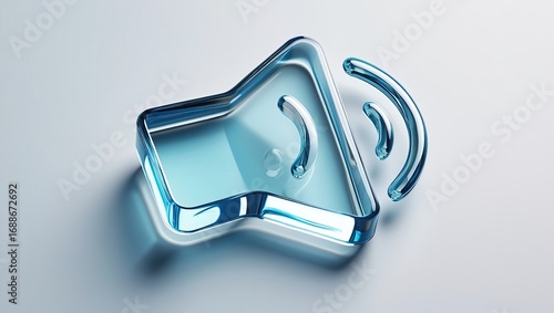 Glass mute icon in 3D style with soft glass shadow.