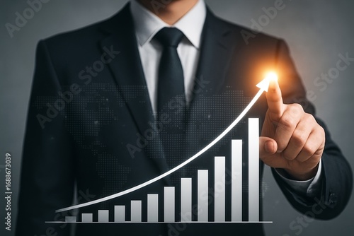 Businessman Touching Virtual Growth Chart with Upward Arrow