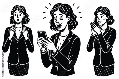Vector illustration depicting a woman in diverse expressive poses for business communication vector