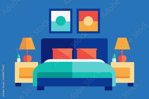 Minimalist bedroom design vector art elegant furniture and art pieces scenic view