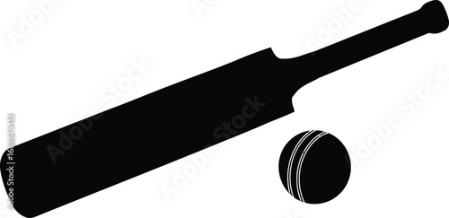 Cricket bat and ball silhouette sport icon vector