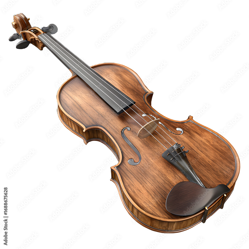 Fototapeta premium Antique wooden violin with detailed scrollwork on a black background