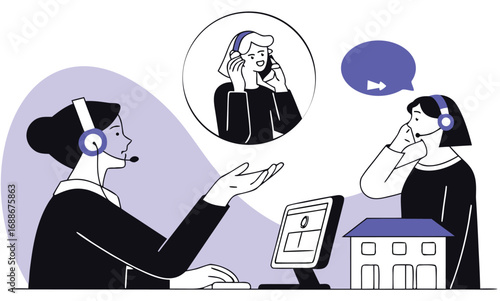 Flat icon vector illustration of customer service team communication and support with eps format vector