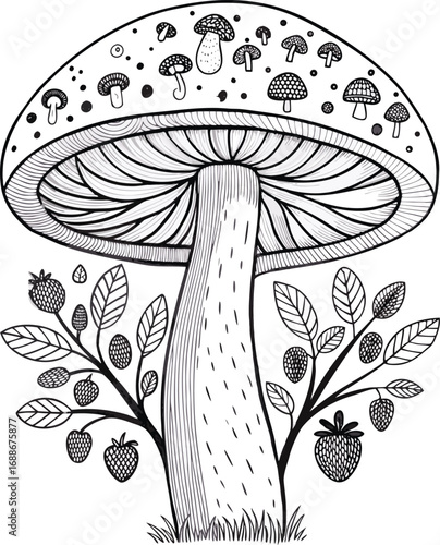 mushroom line art black design variant