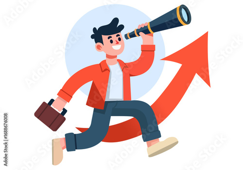 Flat illustration of a young man looking for a new future.