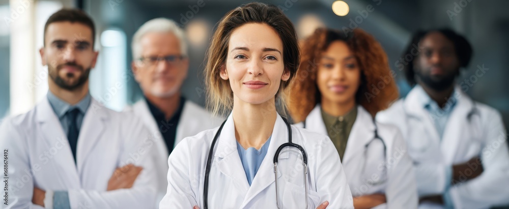 Fototapeta premium The dedicated healthcare team showcasing professionalism and unity in a clinical setting.