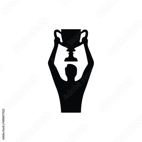 hand holding a cup, hand holding a trophy, trophy cup icon, Silhouette of a person holding a trophy with hidden face illusion, 