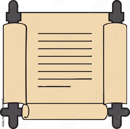 Rolled parchment scroll with wooden finials and writing lines