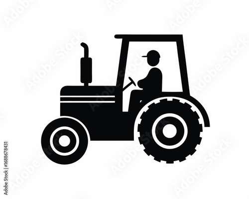 Farmer with tractor silhouette illustration