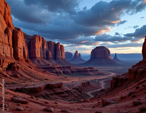 Wallpaper Mural expansive rocky canyon of sandstone formations carved by erosion, dramatic cliffs towering high, glowing red rock surfaces, immersive cinematic wide angle photorealistic desert environment captured Torontodigital.ca