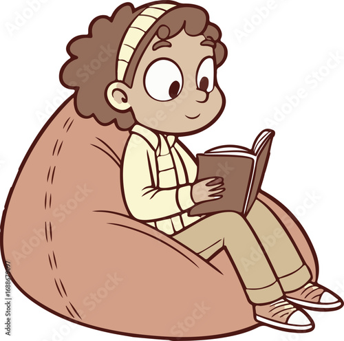 A young girl sitting at a desk reading a book with concentration and a peaceful study atmosphere