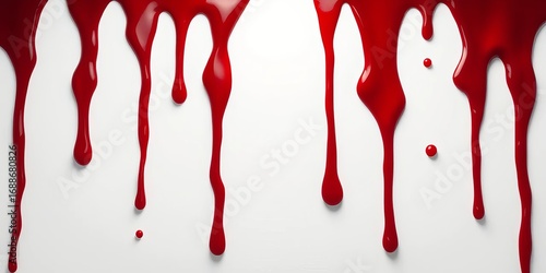 Crimson blood drips, cascading down a stark white background,   close up,  dripping