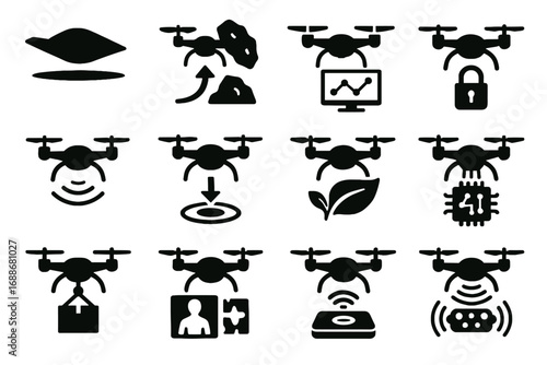 Vector quantum charging landing efficiency flight icon autonomous energy avoidance precision drone