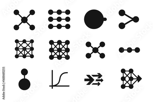 Vector input neural data hidden network layers synapses icon flow biases icons