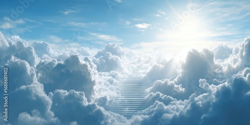 The ethereal stairs leading toward the bright sunlight in the sky