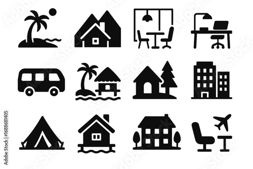 Inn icons digital space forest icon countryside airport lounge nomad cabin vector
