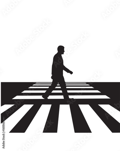 Conceptual artwork of a man's silhouette on a crosswalk, symbolizing progress, commute, and urban navigation