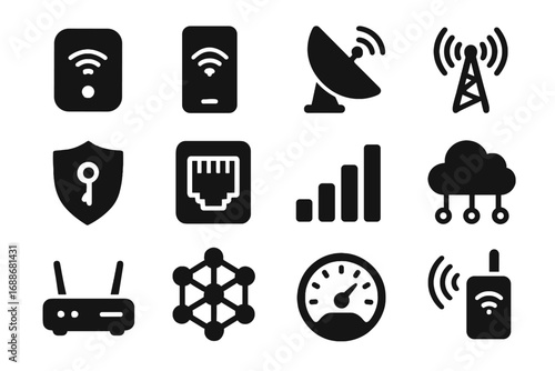 Icons bandwidth vector satellite vpn cloud booster icon digital network nomad meter