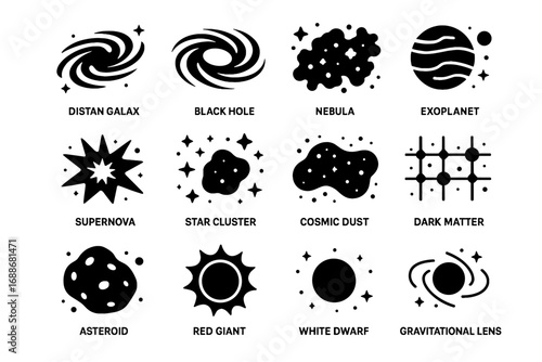Icons space giant vector red discovery white galaxy dust lens matter dwarf