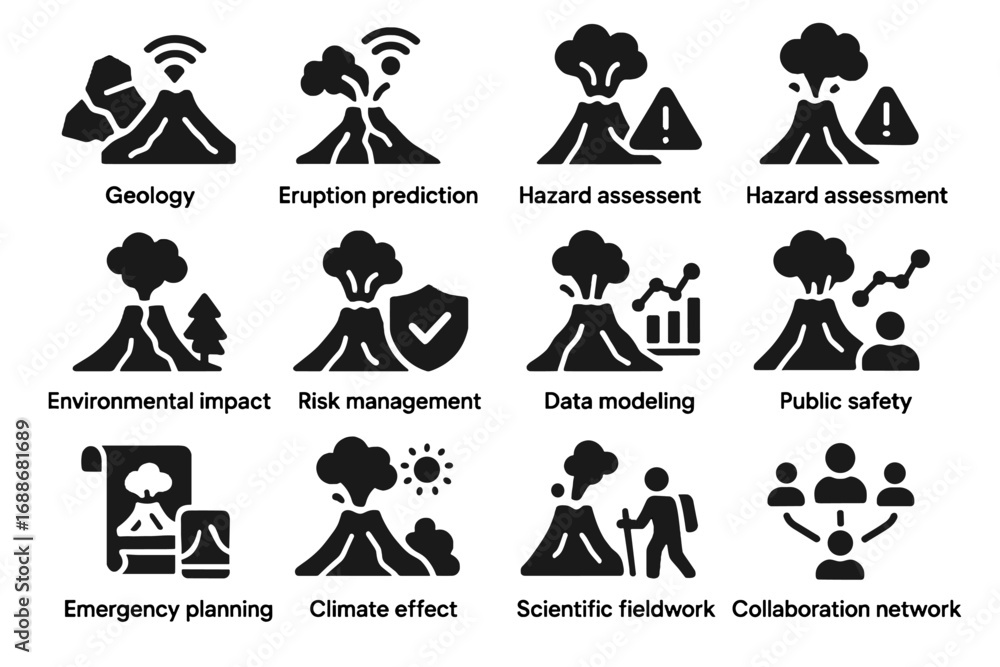 Fototapeta premium Data vector icon safety study volcano emergency planning risk icons scientific research