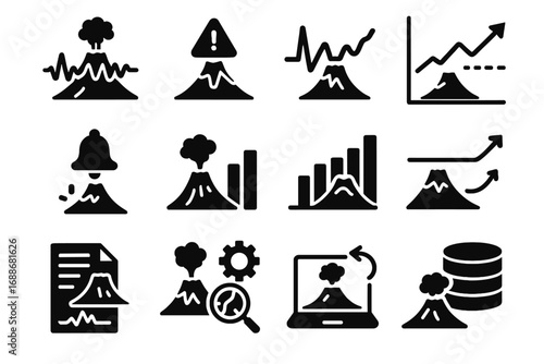 Alert predictive report storage icons data processing graph volcanic icon vector sensor