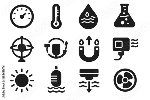 Chemical icons depth water vector underwater temperature icon sensor hydrophone meter current
