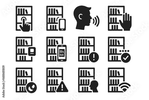 Vector notification mobile feedback bookshelf status smart user control recognition icon icons