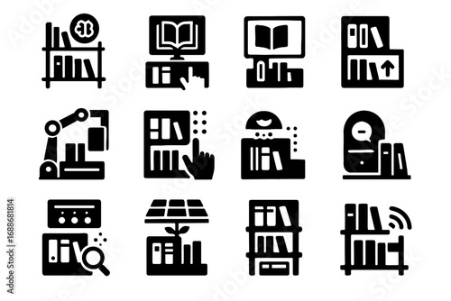 Assistant vector bookshelf futuristic adjustment icon icons scenes updates holographic display lighting