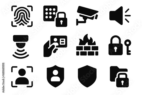 Shelf lock shield biometric smart security icon entry authentication control access vector