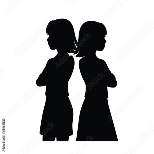 Silhouettes of Two Girls Back to Back